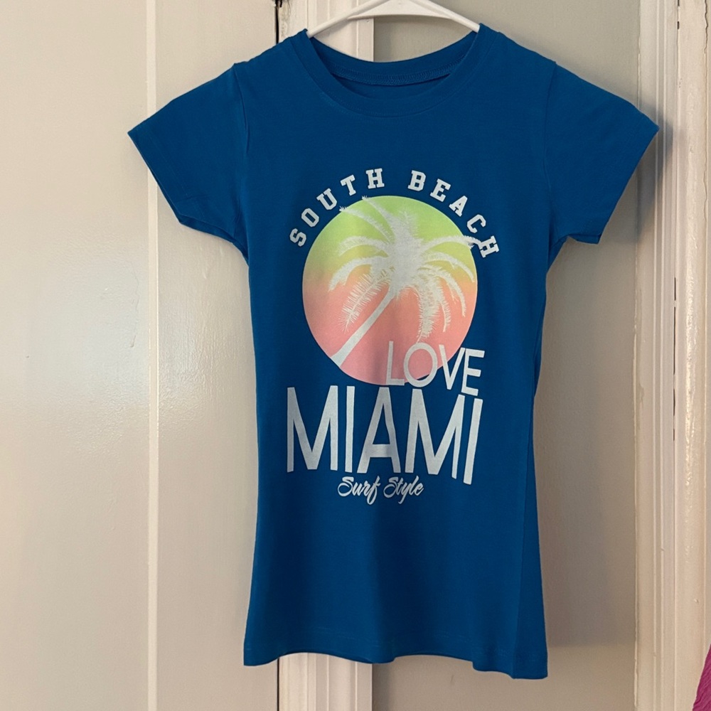 South Beach Miami surf Style Teal Cotton Tee XS-S